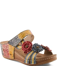 L'ARTISTE Ohsosweet Embossed Leather with Flowers Wedge Sandals