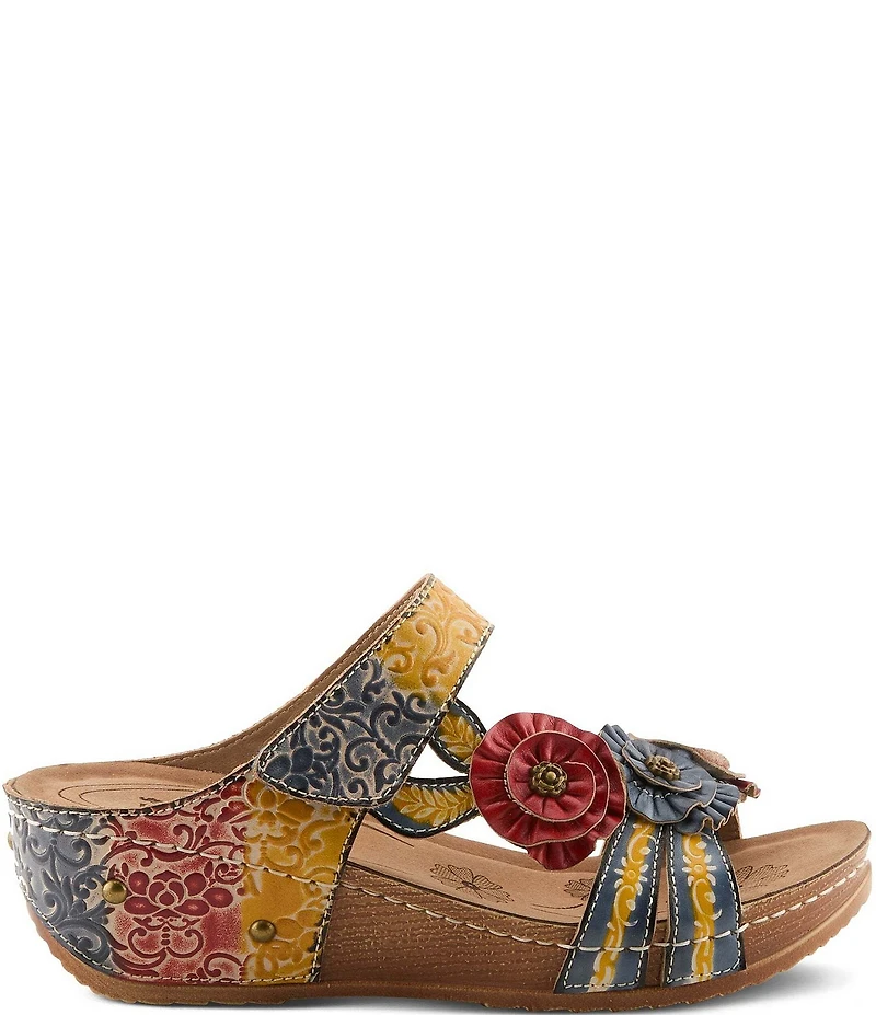 L'ARTISTE Ohsosweet Embossed Leather with Flowers Wedge Sandals