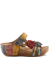 L'ARTISTE Ohsosweet Embossed Leather with Flowers Wedge Sandals