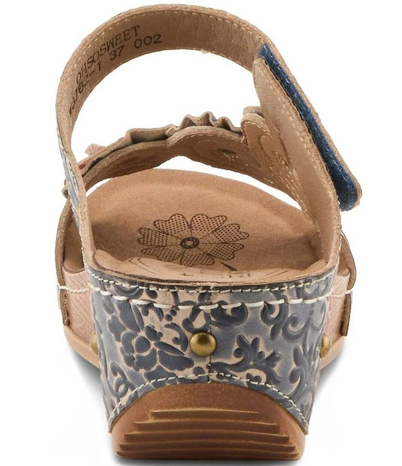 L'ARTISTE Ohsosweet Embossed Leather with Flowers Wedge Sandals