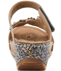 L'ARTISTE Ohsosweet Embossed Leather with Flowers Wedge Sandals