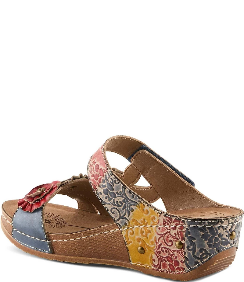 L'ARTISTE Ohsosweet Embossed Leather with Flowers Wedge Sandals