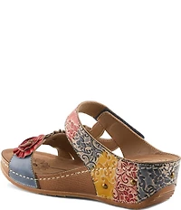 L'ARTISTE Ohsosweet Embossed Leather with Flowers Wedge Sandals