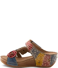 L'ARTISTE Ohsosweet Embossed Leather with Flowers Wedge Sandals