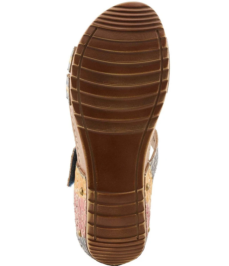 L'ARTISTE Ohsosweet Embossed Leather with Flowers Wedge Sandals