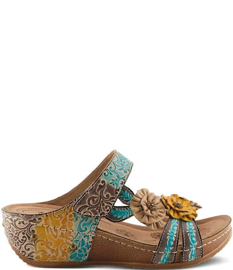 L'ARTISTE Ohsosweet Embossed Leather with Flowers Wedge Sandals