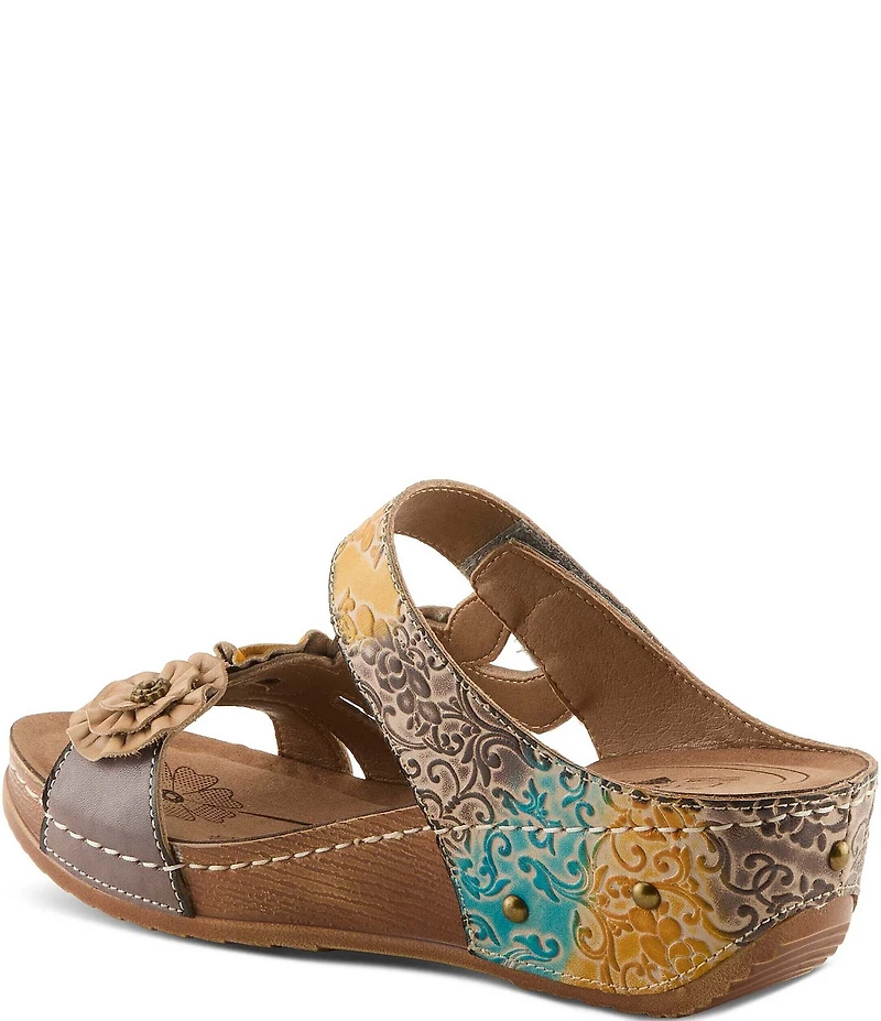 L'ARTISTE Ohsosweet Embossed Leather with Flowers Wedge Sandals