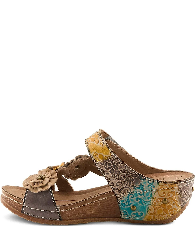 L'ARTISTE Ohsosweet Embossed Leather with Flowers Wedge Sandals