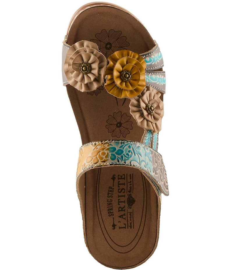 L'ARTISTE Ohsosweet Embossed Leather with Flowers Wedge Sandals