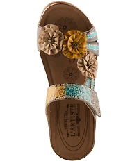 L'ARTISTE Ohsosweet Embossed Leather with Flowers Wedge Sandals