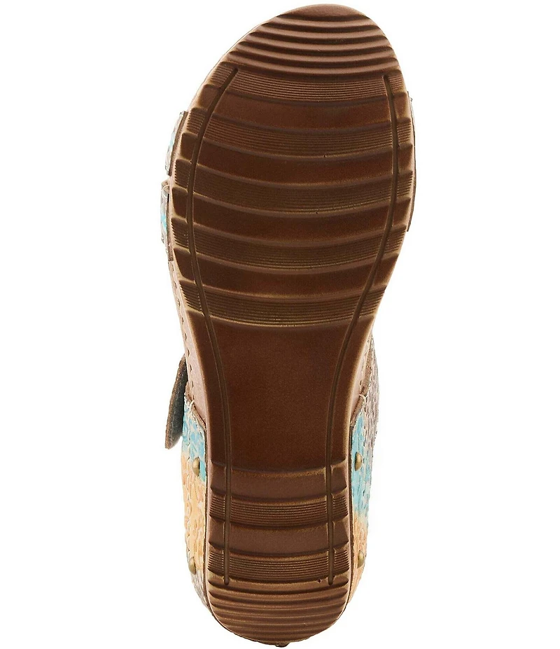 L'ARTISTE Ohsosweet Embossed Leather with Flowers Wedge Sandals