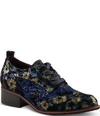 L'ARTISTE Oneofakind Floral Embroidered Velvet Lace Up Oxfords