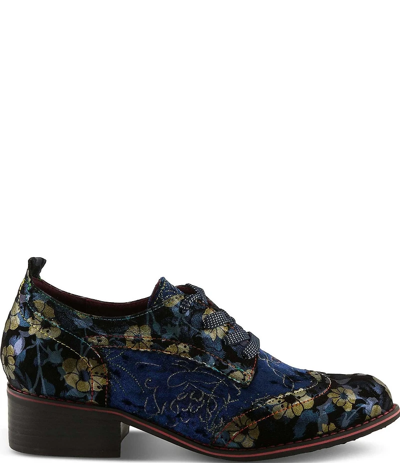 L'ARTISTE Oneofakind Floral Embroidered Velvet Lace Up Oxfords