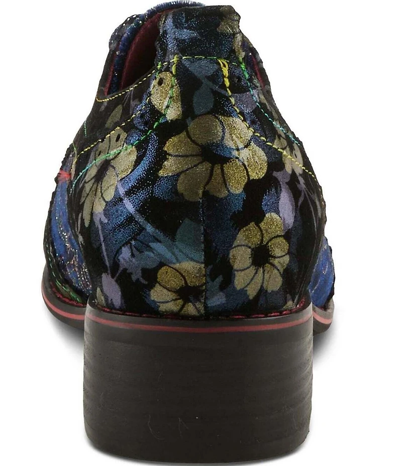 L'ARTISTE Oneofakind Floral Embroidered Velvet Lace Up Oxfords