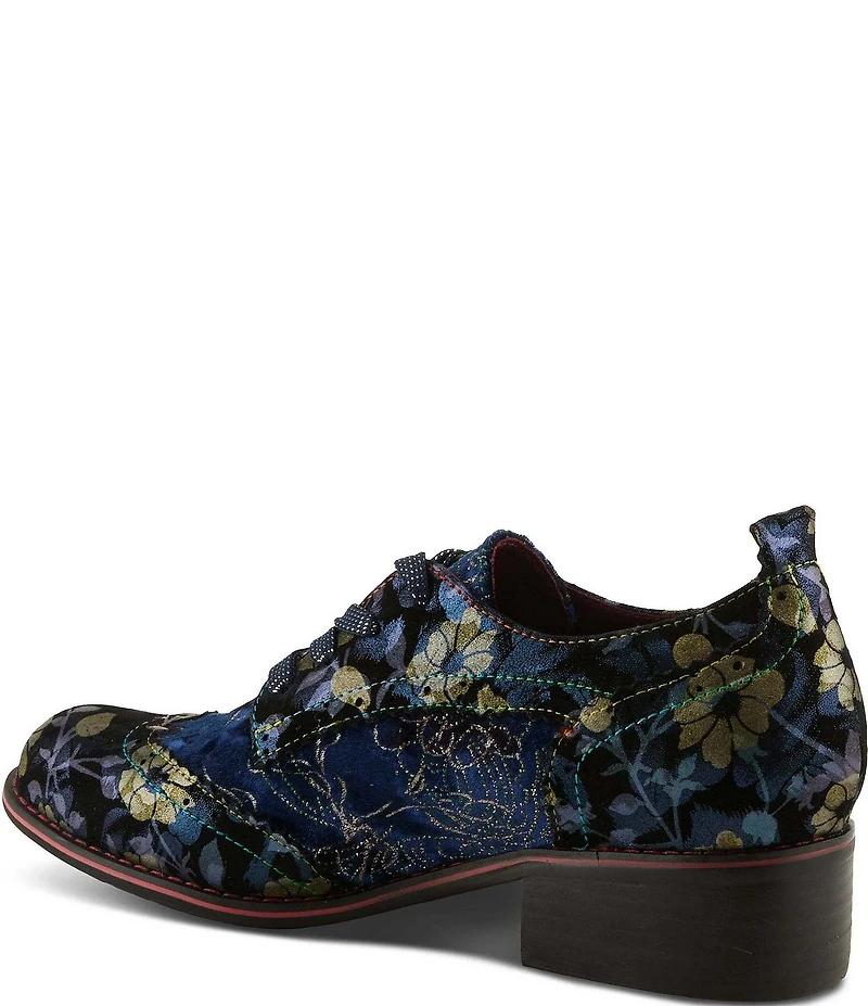 L'ARTISTE Oneofakind Floral Embroidered Velvet Lace Up Oxfords