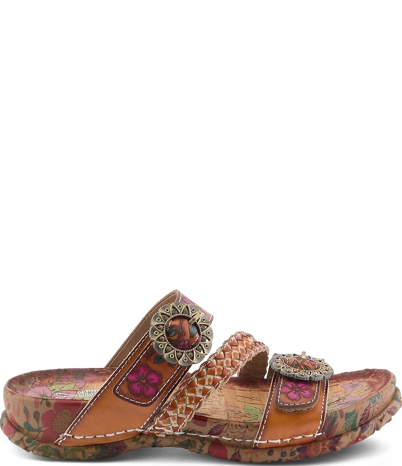 L'ARTISTE Ontheroad Embossed Floral Leather Slide Sandals