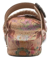 L'ARTISTE Ontheroad Embossed Floral Leather Slide Sandals