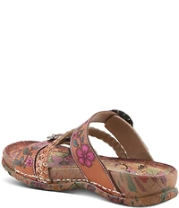 L'ARTISTE Ontheroad Embossed Floral Leather Slide Sandals