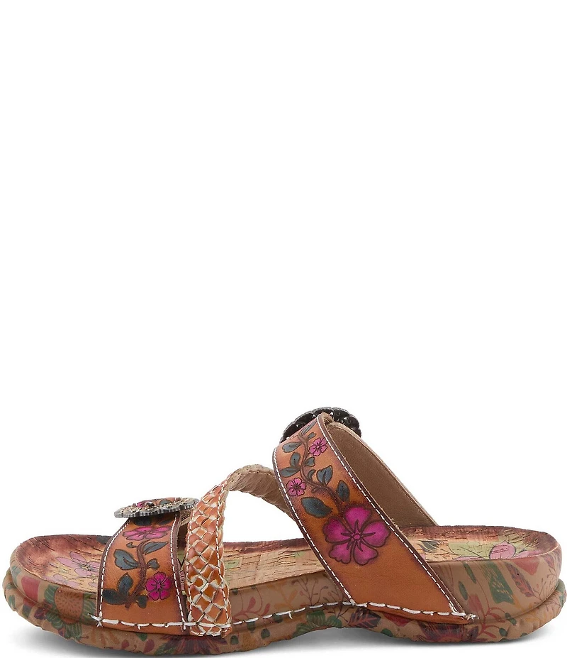 L'ARTISTE Ontheroad Embossed Floral Leather Slide Sandals
