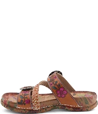 L'ARTISTE Ontheroad Embossed Floral Leather Slide Sandals