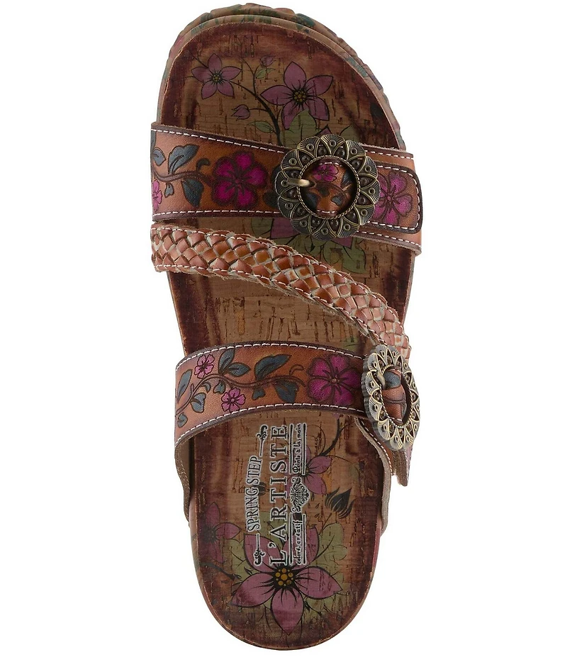 L'ARTISTE Ontheroad Embossed Floral Leather Slide Sandals