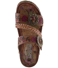 L'ARTISTE Ontheroad Embossed Floral Leather Slide Sandals
