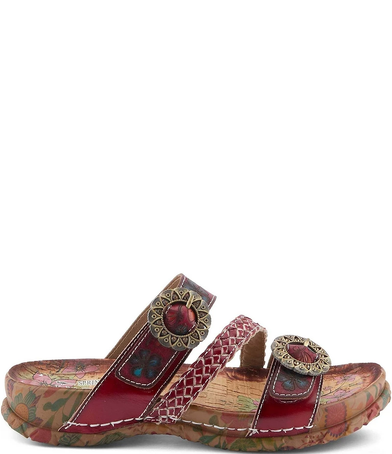 L'ARTISTE Ontheroad Embossed Floral Leather Slide Sandals