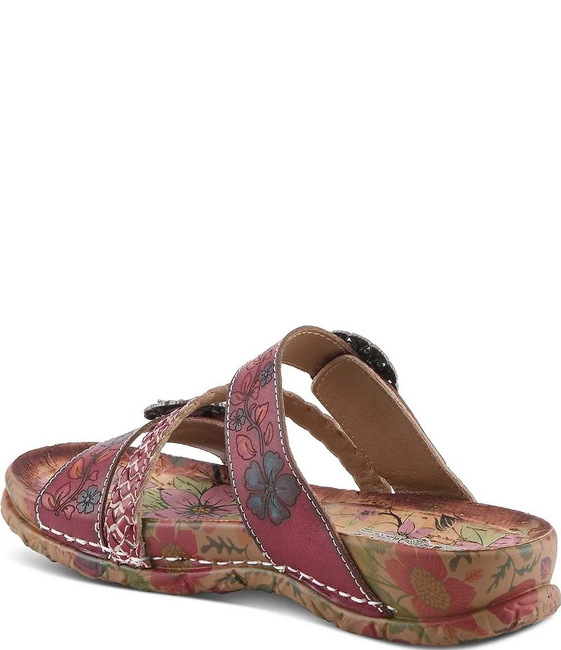 L'ARTISTE Ontheroad Embossed Floral Leather Slide Sandals