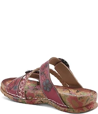 L'ARTISTE Ontheroad Embossed Floral Leather Slide Sandals