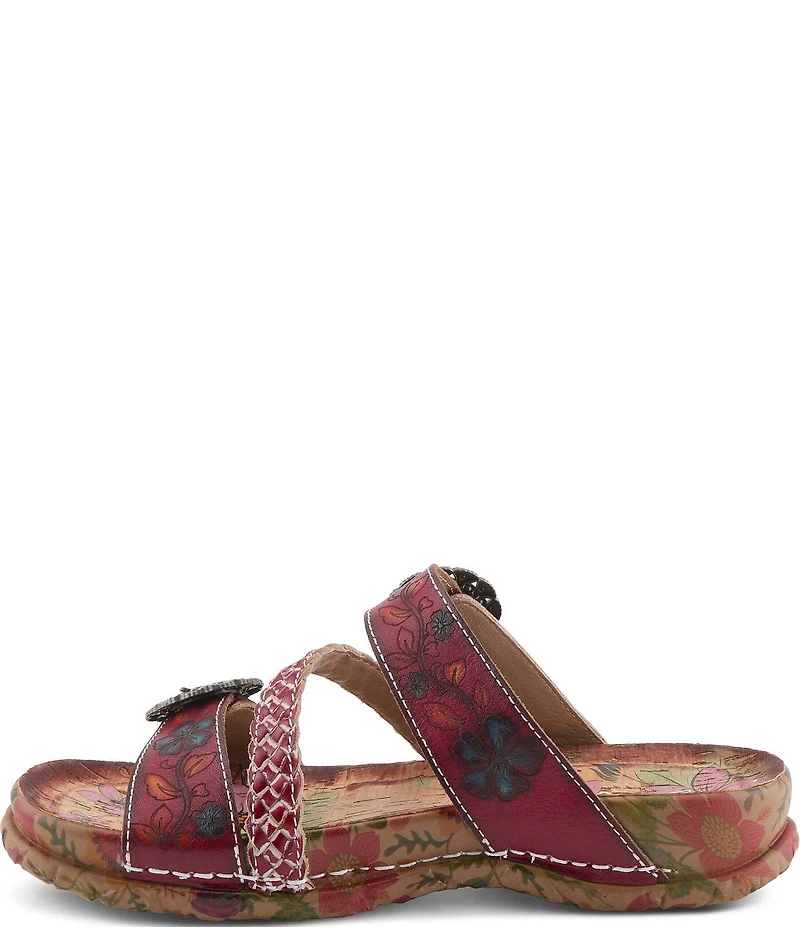 L'ARTISTE Ontheroad Embossed Floral Leather Slide Sandals