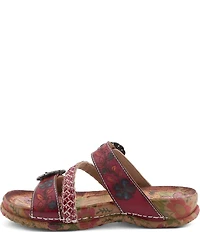 L'ARTISTE Ontheroad Embossed Floral Leather Slide Sandals