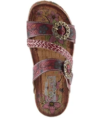 L'ARTISTE Ontheroad Embossed Floral Leather Slide Sandals