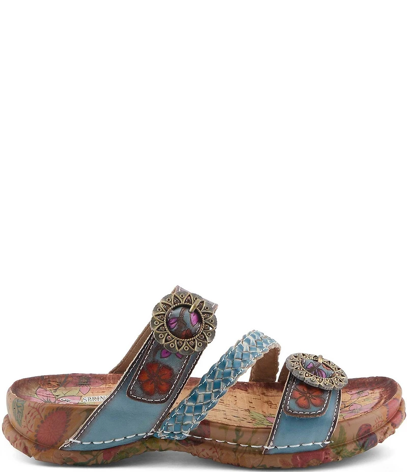 L'ARTISTE Ontheroad Embossed Floral Leather Slide Sandals