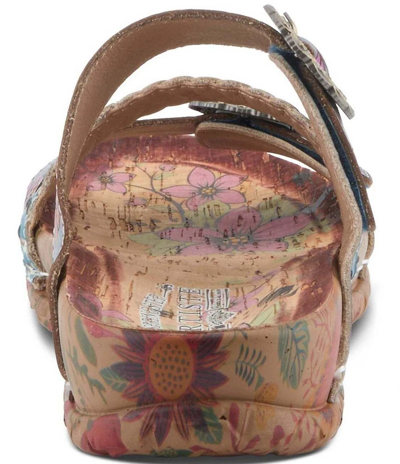 L'ARTISTE Ontheroad Embossed Floral Leather Slide Sandals