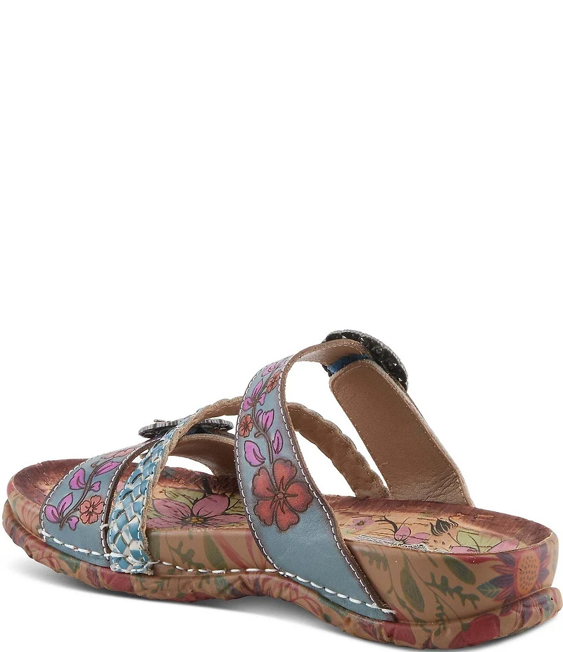 L'ARTISTE Ontheroad Embossed Floral Leather Slide Sandals