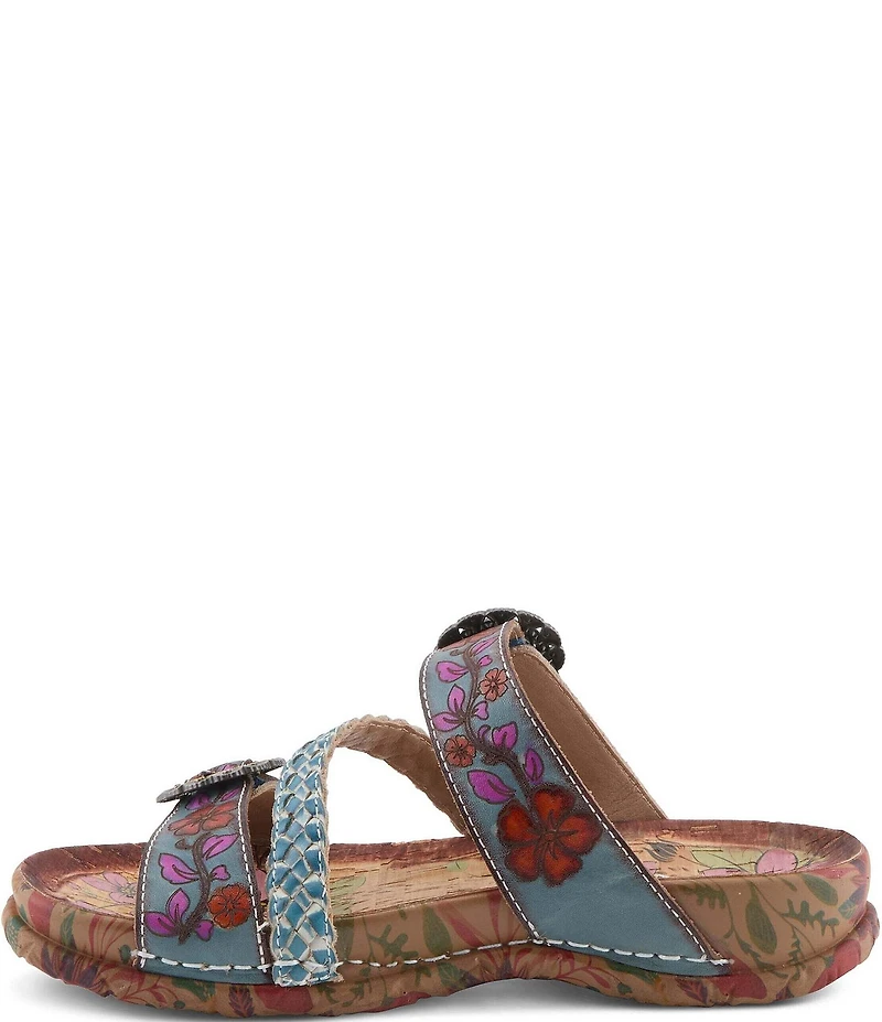 L'ARTISTE Ontheroad Embossed Floral Leather Slide Sandals
