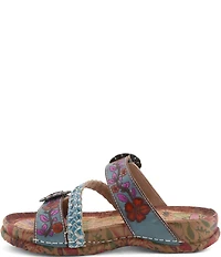 L'ARTISTE Ontheroad Embossed Floral Leather Slide Sandals