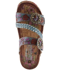 L'ARTISTE Ontheroad Embossed Floral Leather Slide Sandals