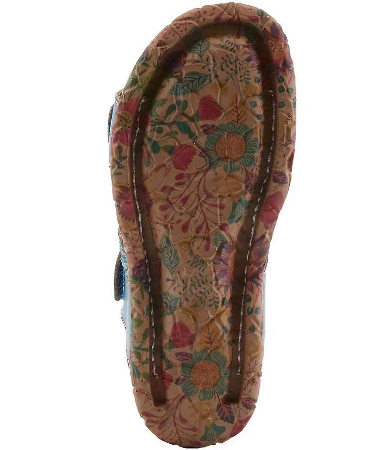 L'ARTISTE Ontheroad Embossed Floral Leather Slide Sandals