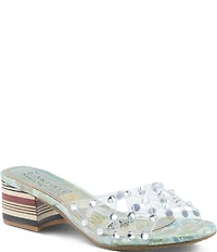 L'ARTISTE Ontherox Clear Vinyl Crystal Stones Block Heel Slide Sandals