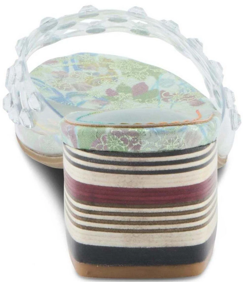 L'ARTISTE Ontherox Clear Vinyl Crystal Stones Block Heel Slide Sandals