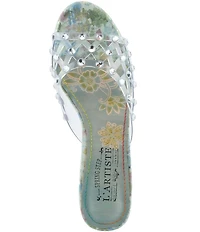 L'ARTISTE Ontherox Clear Vinyl Crystal Stones Block Heel Slide Sandals
