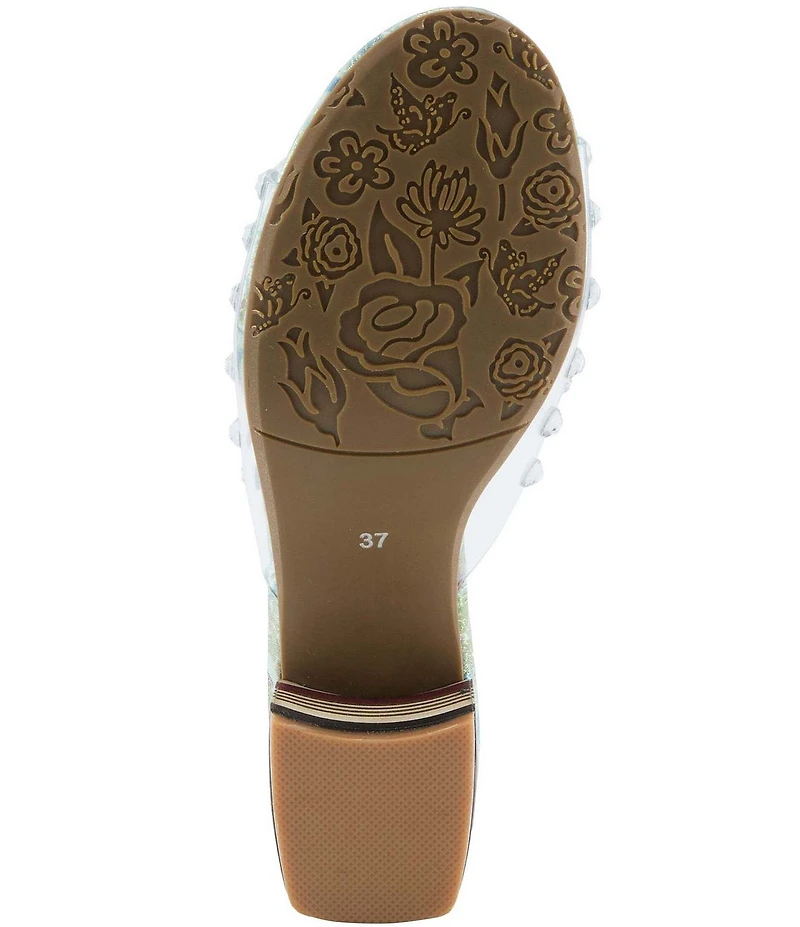 L'ARTISTE Ontherox Clear Vinyl Crystal Stones Block Heel Slide Sandals