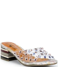 L'ARTISTE Ontherox Clear Vinyl Crystal Stones Block Heel Slide Sandals