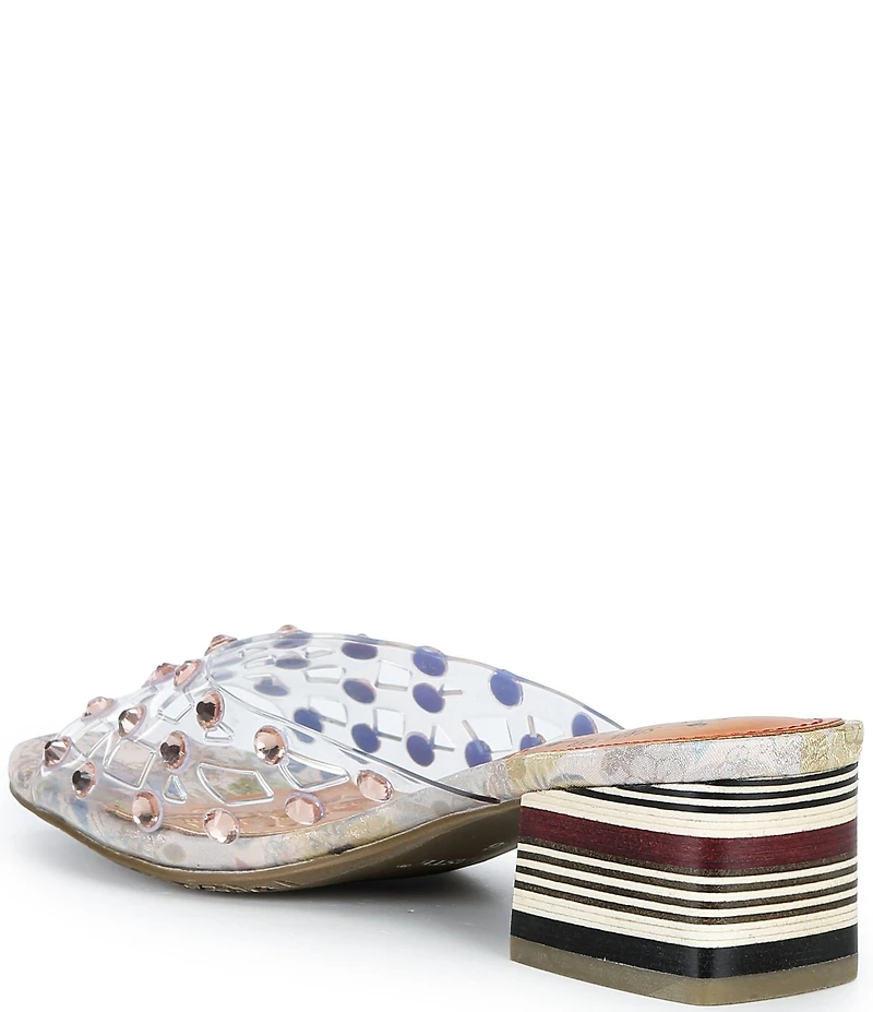 L'ARTISTE Ontherox Clear Vinyl Crystal Stones Block Heel Slide Sandals