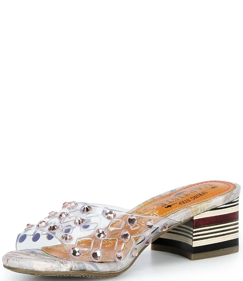 L'ARTISTE Ontherox Clear Vinyl Crystal Stones Block Heel Slide Sandals