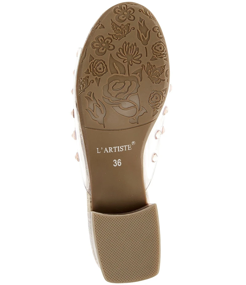 L'ARTISTE Ontherox Clear Vinyl Crystal Stones Block Heel Slide Sandals