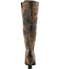 L'ARTISTE Peonyheaven Romantic Floral Print Mixed Leather Lace Up Tall Boots
