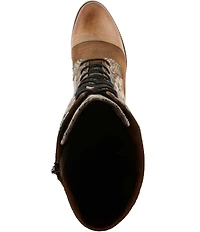 L'ARTISTE Peonyheaven Romantic Floral Print Mixed Leather Lace Up Tall Boots