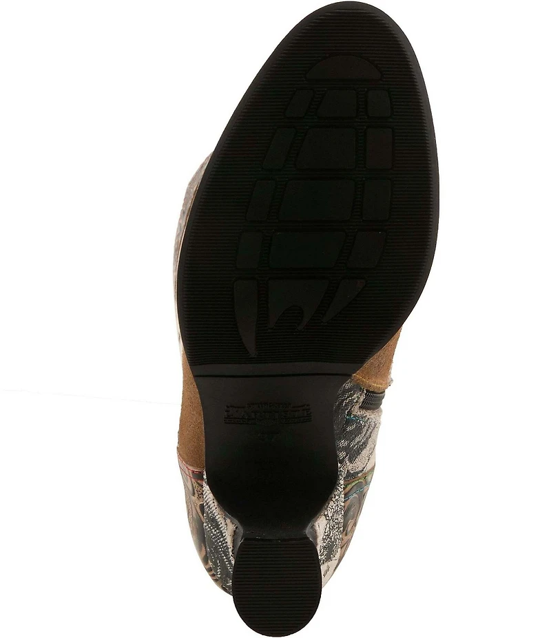 L'ARTISTE Peonyheaven Romantic Floral Print Mixed Leather Lace Up Tall Boots